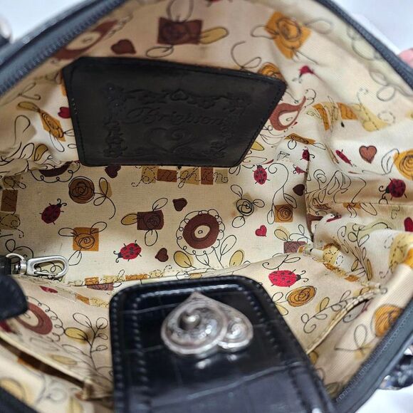 BRIGHTON WOVEN STRAW SATCHEL SHOULDER BAG, BLACK AND TAN - Picture 13 of 16